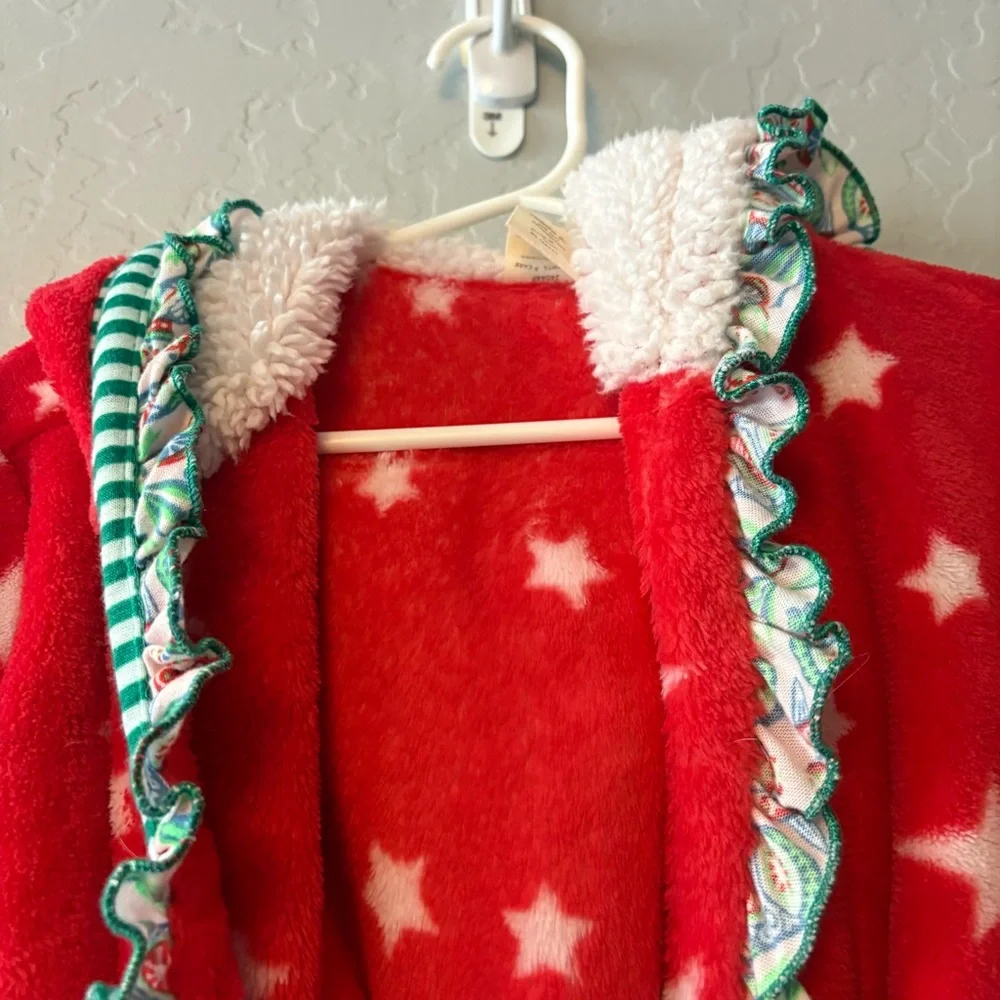 Matilda Jane evening in christmas red star holiday girls hooded robe size 4-6